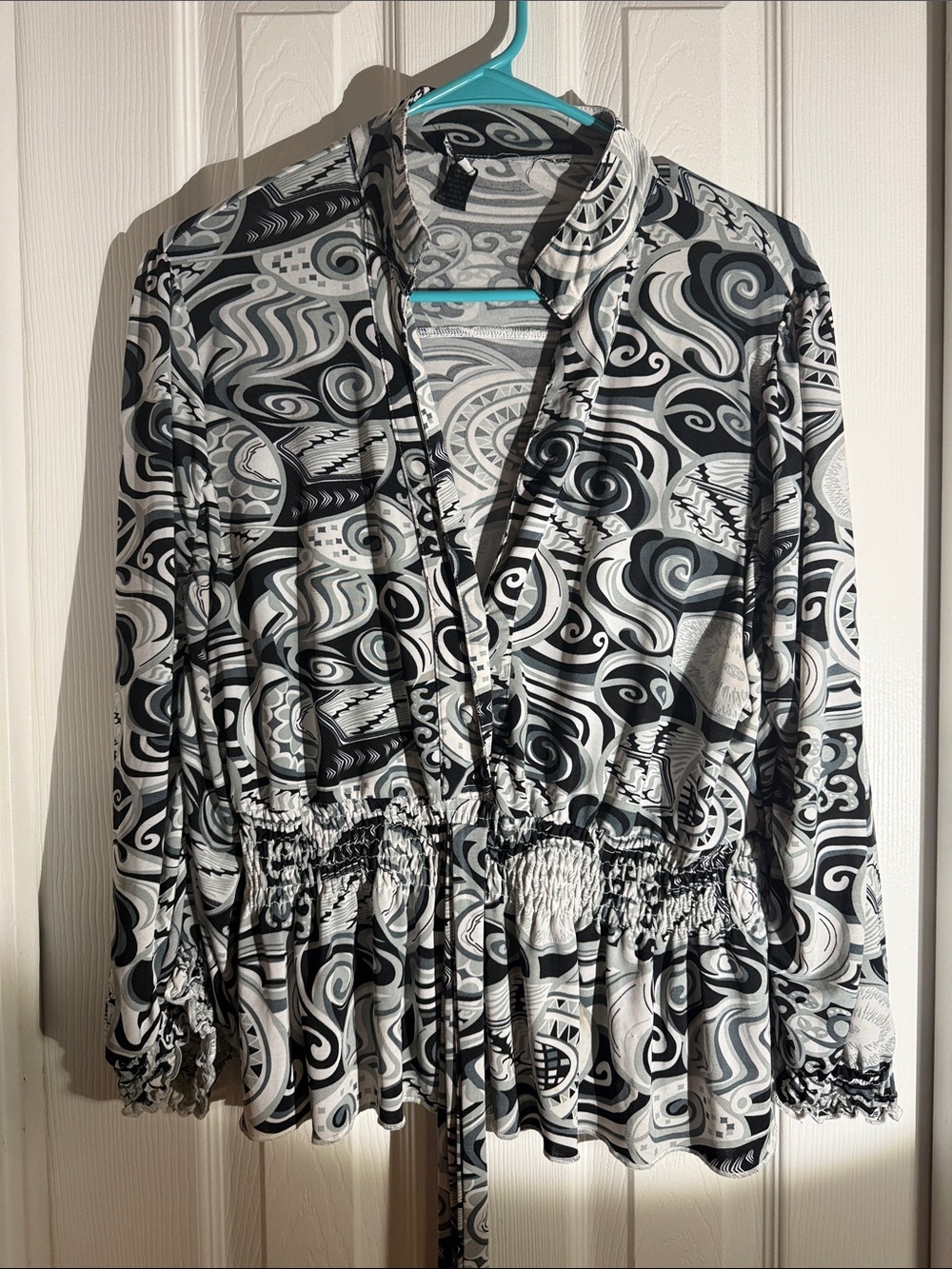 Simply Irresistible Black and White Abstract Swirl Peplum Top
